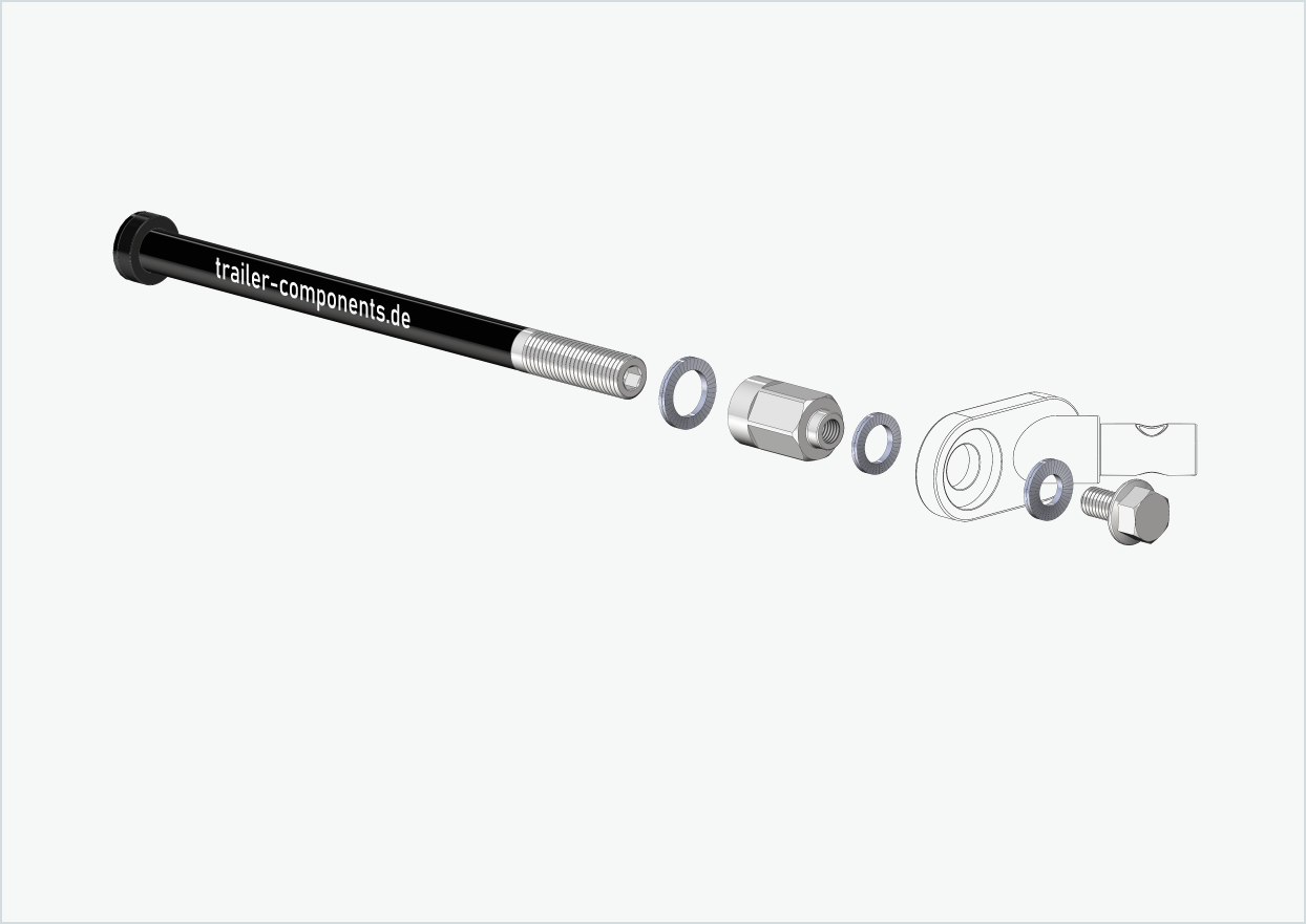 Axe enfichable avec adaptateur universel pour TOUT TERRAIN | pour filetage à gauche M12 x 1.50 - convient pour Thule, Qeridoo, Burley, Prophete, Hamax, Trixie et bien d'autres encore