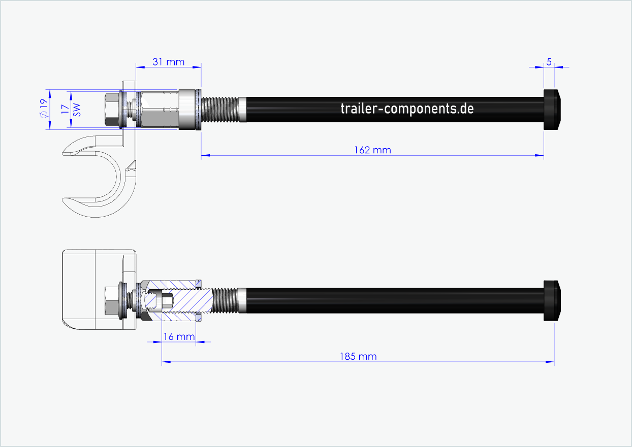 Axe enfichable avec adaptateur universel pour TOUT TERRAIN | pour filetage à gauche M12 x 1.50 - convient pour Thule, Qeridoo, Burley, Prophete, Hamax, Trixie et bien d'autres encore