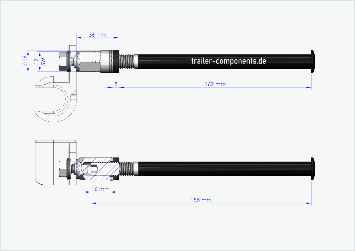 Axe enfichable avec adaptateur universel pour TOUT TERRAIN | pour filetage à gauche M12 x 1.50 - convient pour Thule, Qeridoo, Burley, Prophete, Hamax, Trixie et bien d'autres encore